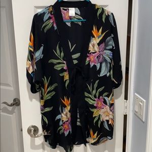 Tie front floral swimsuit cover up